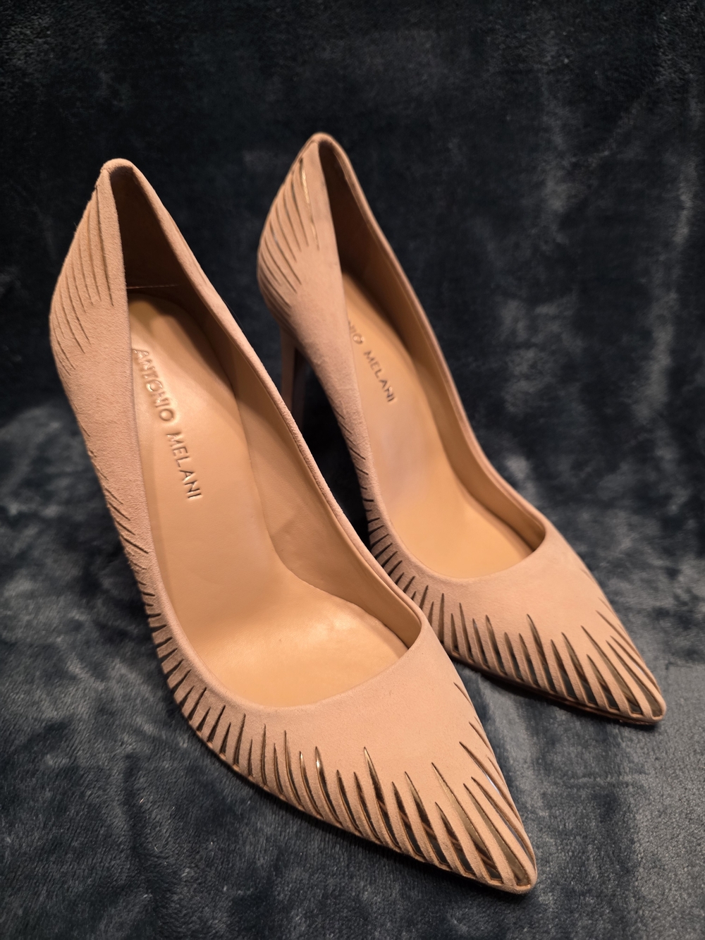 ANTONIO MELANI Blush Pink Suede Pointed-Toe Pumps
